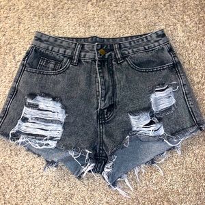 SHEIN Distressed Black Ripped Jean Shorts